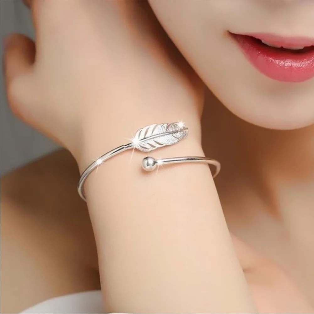 Silver Feather Adjustable Cuff Bracelet